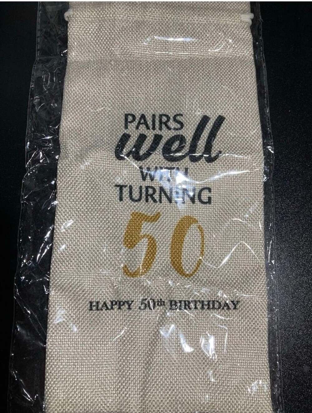Happy 50th Birthday Wine Bottle Bag - Pairs Well With Turning 50 Burlap Gift Bag